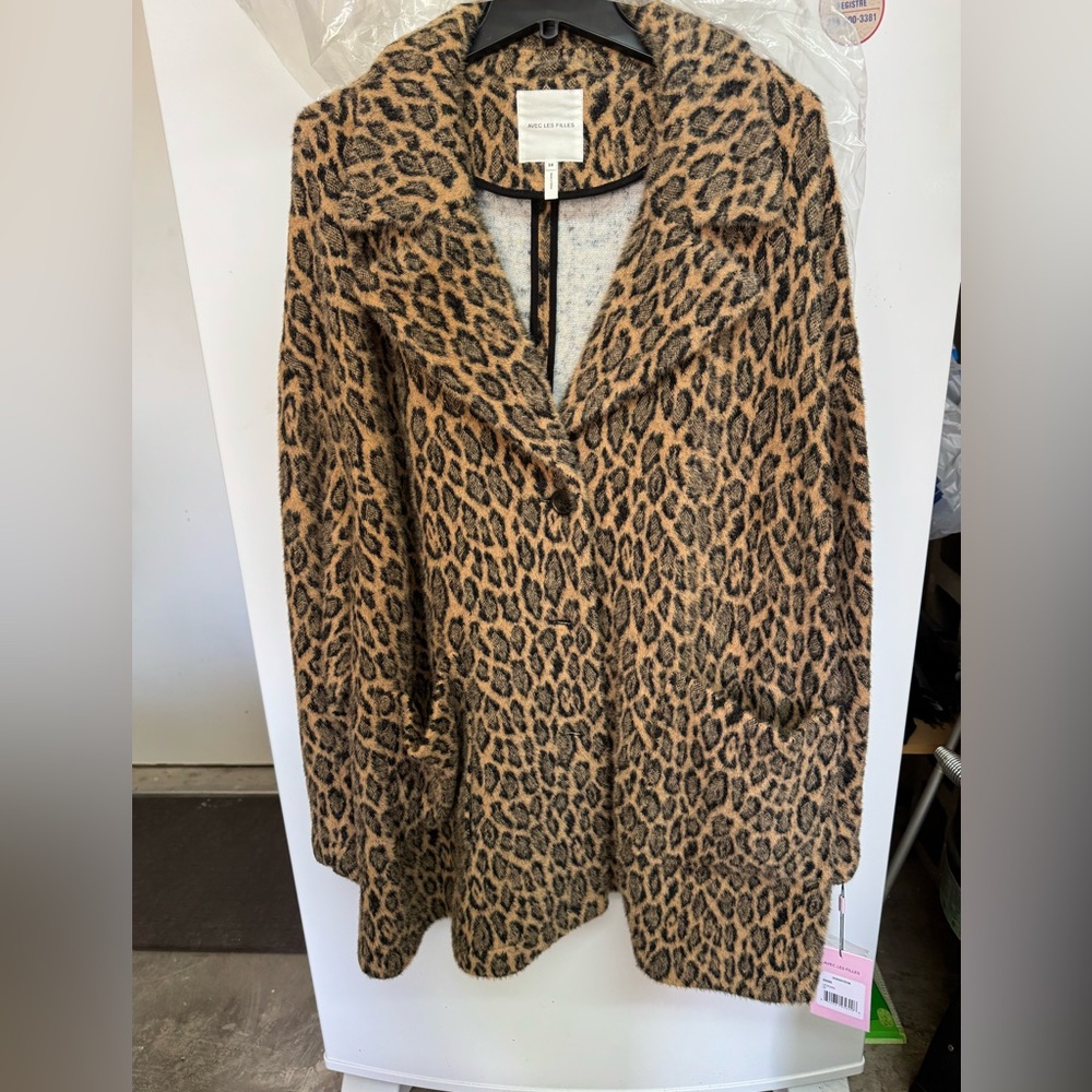 NWT Avec Les Filles Brown Leopard Teddy Jacket